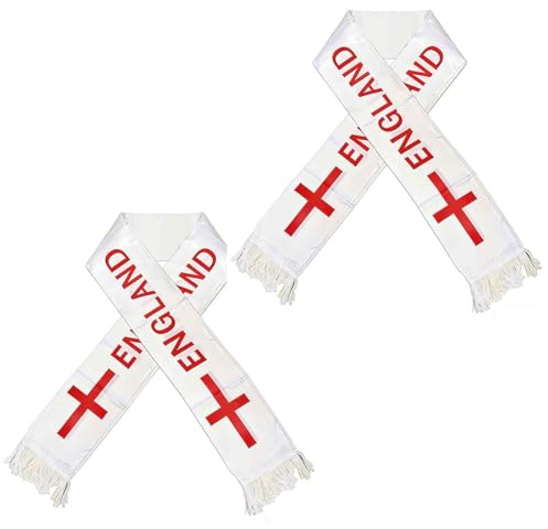 2 PCS England Football Scarf, Merchandise Supporters' Gear Footballs Decorations Englands Footballs Kit, 135 X 14cm England Scarfs World Cup Football 2026 for Events Sporting
