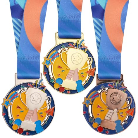 Bigqin 3 Piezas Ganador Medallas de Metal, Medallas de Oro Medallas de Plata Medallas de Bronce con Cintas para decoración de Fiestas Infantiles y premios Deportivos, Día del Deporte Escolar, 6.2 x 6.