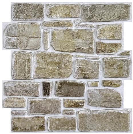 Commomy Panneaux Muraux 3D Aspect Pierre Brique Autocollant, 10 Pièces | Papier Peint Brique Auto Adhesif Mural 3D, 30 x 30 cm, PVC Revêtement Mural Imperméable pour Salon Cuisine Cheminée Chambre