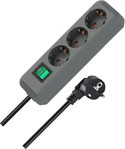 Brennenstuhl Eco-Line regleta de enchufes con 3 Tomas de Corriente (Cable de 1,5 m, Interruptor) Plateado