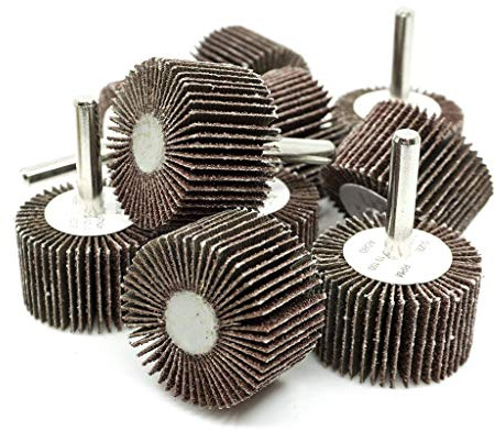 Benchmark Abrasives Aluminum Oxide 1-1/2 Inch Flap Wheel - 1” Length 1/4 Shank Mounted Sander for Deburring, Sanding, Grinding, Paint Removal - Polishing Wheel for Drill & Grinder (10 Pack) - 40 Grit