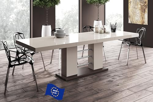 Design Esstisch HE-111 Cappuccino Hochglanz Nussbaum ausziehbar 160 cm bis 260 cm Esszimmertisch für bis zu 10 Personen Hochglanz Funktionstisch modern vielseitig Esszimmer erweiterbar zeitlos