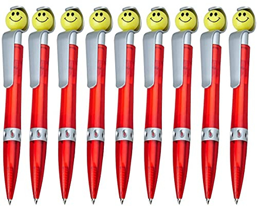 WPRO Emoji Kugelschreiber 9er Set blau schreibend Lustiges Lachgesicht Rot | Ideal als Mitgebsel, Schultüteninhalt oder kleine Überraschung mit fröhlichem Design für Schule und Alltag.