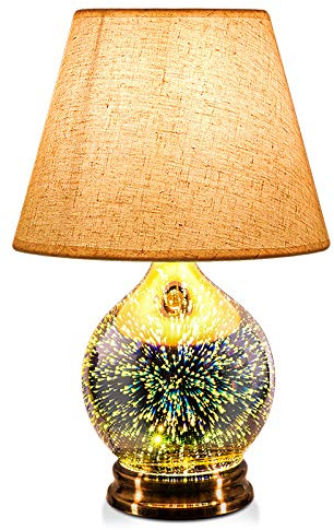 Porseme Table Lamp, Desk Lamp Bulb Included - Modern Lamp with Unique Lampshade, Handmade 3D Effect Glass Base - Perfect Table Lamp in Bedroom, Bedside, Living Room, Office (E12 LED Bulb Included)