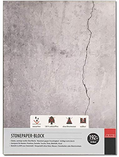 Artservice-Tube Steinpapier-Block, Stonepaper Zeichenblock Zeichenpapier, 15x15cm, 192g/m² 40 Blatt