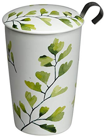 Eigenart TEAEVE Porzellan Teetasse, Becher mit Sieb + Deckel, Trees Gingko im Geschenkkarton