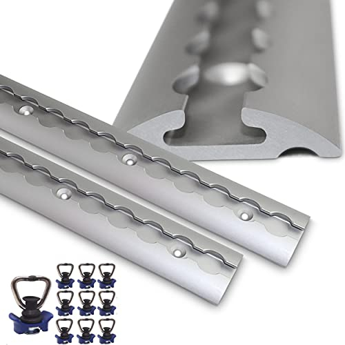 NTG 2 Stück 2 m Airlineschienehalbrunde Form aus Aluminum - Sparset - mit 10 Stück Kunststoff Fitting | Gebohrte Zurrschiene | Silber eloxiert | Ladungssicherung für LKWs und Wohnmobile |