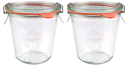 X2 WECK 900 290ml Wide Mouthed Storage Jars Including Glass Lids, Seals & Clamps for Sourdough, Preserving, Canning, Yoghurt, Kimchi, Jam