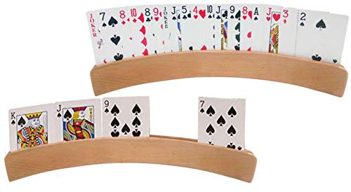 Hengshitong Spielkartenständer, 2 Stück Faltbare Holzbasis, gebogener Holzkarten-Organizer für Kinder und ältere Menschen, Freisprech-Aufbewahrungsbox für Spielkarten