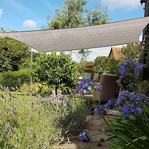 Green Bay Sun Shade Sail Rectangle HDPE Breathable UV Block Sunscreen Awning Canopy Grey with Free Rope 2x3m