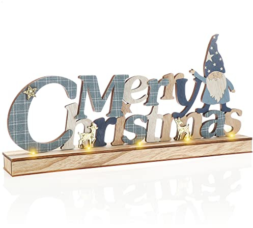 com-four® LED Deko Aufsteller aus Holz, beleuchteter Schriftzug | Deko-Schriftzug zum Hinstellen für Weihnachten - Stimmungslicht mit Timer