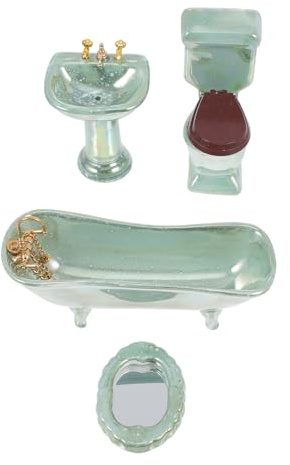 NUOBESTY Home Decor 1: 12 Miniature Porcelain Bathroom Set Toilet Basin Bathtub Mirror Miniature Ornaments for Doll House Plant Pot Decorations
