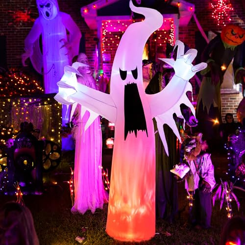 Solpex Halloween Deko aufblasbar Geist Dekoration, 240cm/ 8FT selbstaufblasend mit LEDs mit Flammeneffekt, gruselig Geist Ballon für Halloween, Party, Garten, Rasen, Hof Dekoration (weiß)