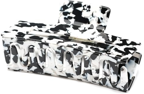 QinGoo Groß Haarklammer Rechteckig Haarspange für Damen, Schwarz Weiß | Hochwertiges Acetat, 10.5cm, abgerundete Zähne, stabiler Halt für lange dickes Haar, ideal für Alltag, Büro, Ausflüge