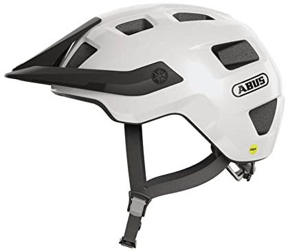 ABUS MTB-hjälm MoTrip MIPS – cykelhjälm för säker inträde i mountainbikesport – med stötskydd – för kvinnor och män – vit glänsande, storlek M