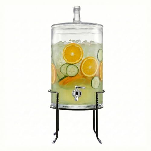 Style Setter Glass Beverage Dispenser with Stand, Spigot & Lid, 2.5 Gallon