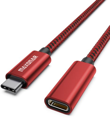 Maxonar USB C Verlängerungskabel (1m) USB3.2(10Gbit/s) Typ C Stecker-Buchse Verlängerung 5A Laden und Synchronisieren für MacBook Pro 2022 M2 Pro M1 Max Galaxy S23/S22/S21/Note20 Tab S9 Pixel 8 Rot
