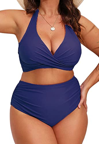 CheChury Conjunto de Bañador Bikini para Mujer Cintura Alta Cross Back Sujetador Bañador Bikini Verano Bañadores Tallas Grandes con Aros Elástica Traje de Baño para Playa Vacación