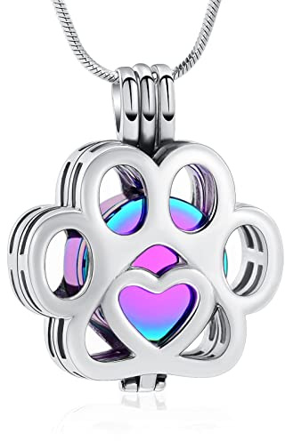 Minicremation Collana commemorativa per ceneri con impronta di zampa, in acciaio inox, per donne e uomini