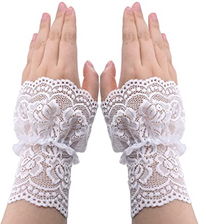 TeeYee Damen Spitze Armstulpen Abnehmbarer Spitze Armband Fingerlos | Mesh Handschuhen,Spitze Knigge,für Hochzeit,Braut