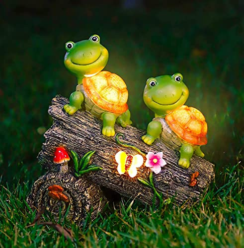 THE ENCHANTED GARDEN Solar Tortoises Garden Ornaments Outdoor Decor Home Resin Decoration Accessories Glow In The Dark House Fairies Pixie Gardening Gifts Men Women Children