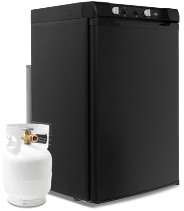 Smad 12 V/ 230 V/Gas Kühlschrank mit Gefrierfach, 100L, Leiser für Camping Kühlschrank, Haus, Wohnwagen, Garage, Gîte, Mobilheim, Schwarz