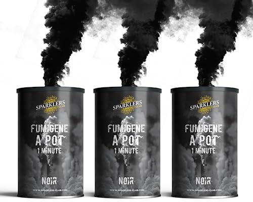 Sparklers Club Fumigènes Pot Noir Lot de 3 Allumage Mèche 60 Secondes T1 | Fumée Noire Dense, Allumage Mèche Facile, Durée 60 Secondes, Volume 60-90 m³, Distance Sécurité 8 Mètres, Catégorie T1
