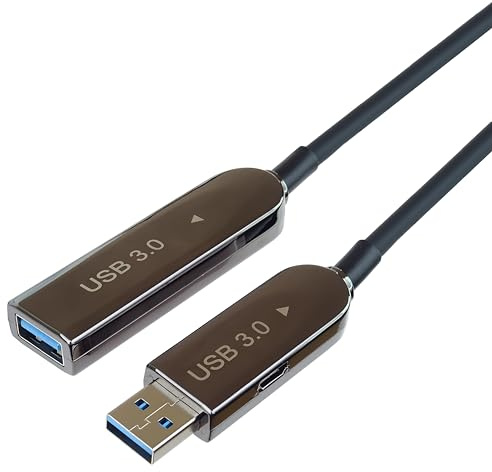 PremiumCord USB 3.2 Optique Câble d'Extension (AOC), USB A, Fibre Optique, Câble de Données SuperSpeed Jusqu'à 5Gbit/s, Chargement, Femelle à Mâle, Noir, Longueur 10m