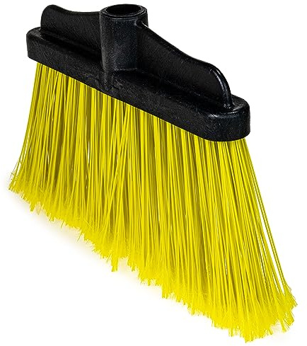Cabezal de escoba de jardín resistente de 9 pulgadas con soporte de mango ajustable, cerdas largas y rígidas para patio, entrada, caravana y garaje, cepillo de barrido amarillo para suelos del hogar