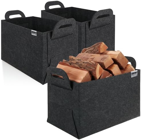 COM-FOUR® 3x filtpåse XXL för shopping - transportpåsar för tidningar, returpapper och shopping - vedpåse för ved - shoppingpåse (03 st antracit 44x31cm)