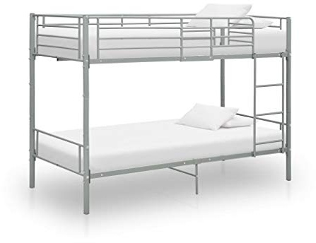 KOIECETA Etagenbett Kinderbett Hochbett Metallbett Bett Stockbett Bettgestell Doppelstockbett Schlafzimmer Kinderzimmer Metall 90x200cm (Grau)