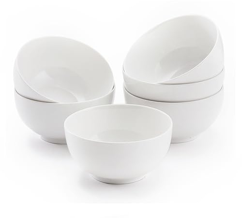 AntoKueh Large Ceramic Cereal Bowls 15cm/6in, White 750ml Big Bowls Set of 6 for Kitchen Cooking, Breakfast, Salad, Pasta, Noodle, Dessert, Fruit, Reman, Sturdy for Dishwasher & Microwave