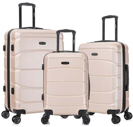 DUKAP SENSE 3 Pcs Hardside Luggage Sets | 20, 24, 28 inch Durable Lightweight Large, Medium and Carry on Suitcase | Zippered Suit Case with Gel Handles and Trolley | Champagne