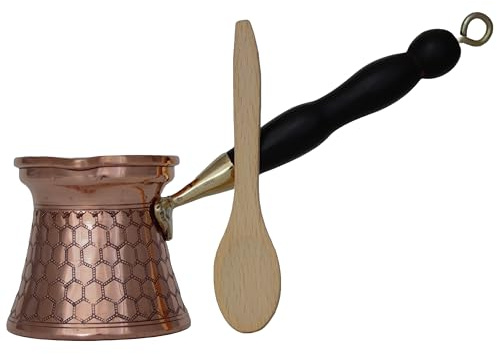 YDB Copper-KCP Series (6.7 floz) Thickest Solid Copper Engraved/Hammered Turkish, Greek, Arabic, Armenian Coffee Pot with Wooden Handle, Stovetop Coffee Maker