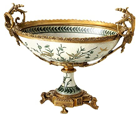 fruteros Frutero de cerámica de estilo chino Retro de pie alto, decoración creativa, plato de fruta, decoración for el hogar y la sala de estar, plato de fruta de porcelana, Base de cobre Cesta De Fru