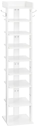 HOOBRO Schuhregal, vertikales Schuhablage, 9-lagiges Schuhschrank, schmale Schuhständer mit Zaun und Haken, platzsparend, für Flur, Wohnzimmer, Schlafzimmer, Weiß EWT81XJ01G2