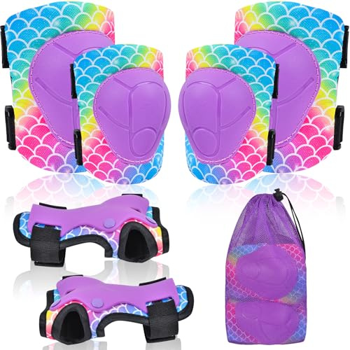 Knieschoner Kinder Knie und Ellenbogenschützer mit Kordelzug-Netztasche，Schützer Schoner Inliner Protektoren Kinder Knieschützer Set für Mädchen Jungen zum Skaten Roller, 3-8 Jahre