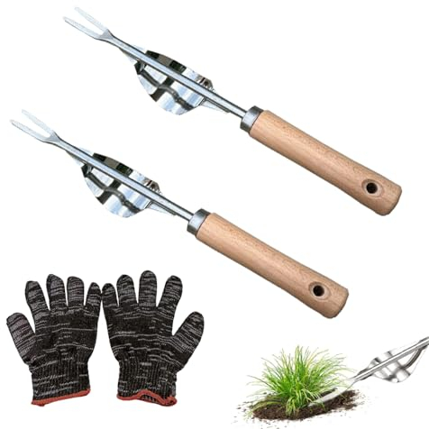 Homefantasy 2 Stück Wurzeljäter Unkrautgabel, Unkrautstecher Edelstahl, Unkrautjäter mit Holzgriff, Manueller Weeder, Garten Manueller Weeder für den Garten Rasen Hof, Graben, Jäten, Lösen
