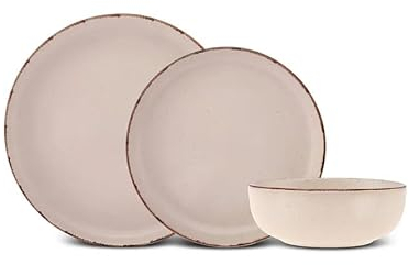 Karaca Hekka Dinner Set for 6 People - 18-Piece Stoneware Dinner Set, Dinnerware Sets with Plate and Bowl Set, Round & Modern Crockery Set, Cream