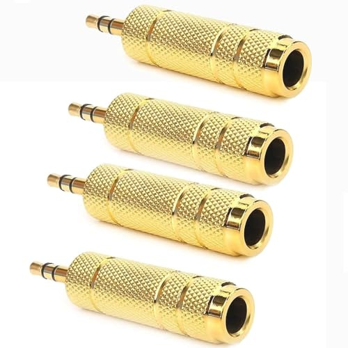 Kjzeex 4 pack Headphone Adapter Jack, 3.5mm Male 1/8 inch to 6.35mm Female 1/4 inch Audio Stereo Adapter, Small to Big Headphone Audio Jack Plug Adaptor Converter for Studio Headphones, Guitar Amps