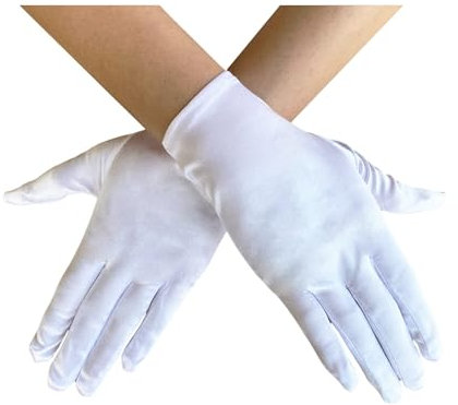 AUSUAYA Frauen kurze Oper Satin Handschuh, Handgelenk Länge Hochzeit Braut Handschuh für 90er Jahre themed Tea Party WG-S-G1 (Weiß)