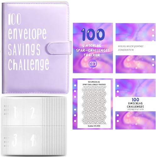 Budget Planner Deutsch A5 Budgetplaner Geld Organizer Ringbuch Finanzplaner Haushaltsbuch Sparen Mappe 100 Envelope Challenge Binder, Cash Stuffing Startset (Lila)