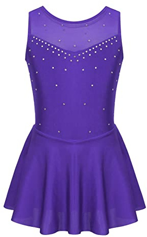Kvysinly Mädchen Eiskunstlauf Kleid Rollkunstlauf ärmellos Ballettkleid mit Strass Glitzer Tanzkleid Gymnastik Wettbewerb Outfit