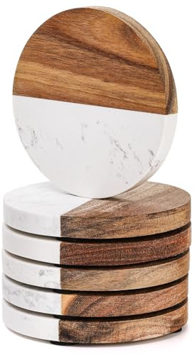 ZENFUN Lot de 6 Dessous de Verre Ronds en marbre fabriqué à la Main pour Vos Boissons et Boissons, thé, café, vin/Bar, Protection de Table