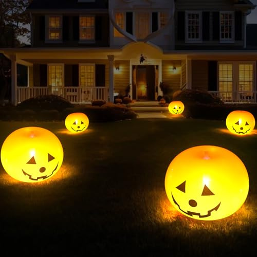 Lot de 5 Citrouilles Gonflables d'Halloween - Décoration avec Lumières LED - Lanternes de 30,5 cm - Accessoire de Fête pour l'Intérieur et l'Extérieur