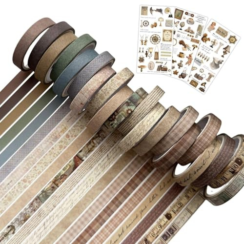 20 Rollos De Cinta De Papel Retro, 3 Pegatinas, Bricolaje Manual, Adhesiva Artística, Fina Antigua, Paquete De Material De Bricolaje