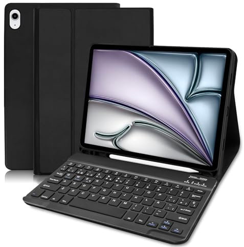 COEZFE Funda con Teclado para iPad Air 11 M2 2024/ M3 2025, Español Ñ Bluetooth Magnético Desmontable, Funda Teclado para iPad Air 11 Pulgadas M3 2025/ M2 2024/ 6th/5th/ 4th Gen, Negro
