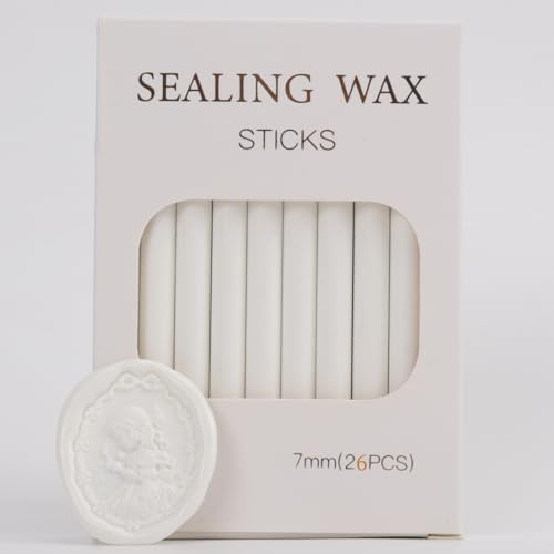 Elfenbeinweiß Wax Seal Sticks, Atopbb 26pcs Klebepistole Wachs Seal Sticks für Wachs Seal Stempel, Mini WachsSeal GunSticks für 0.28'' Klebepistole Hochzeitseinladungen (durchscheinend)