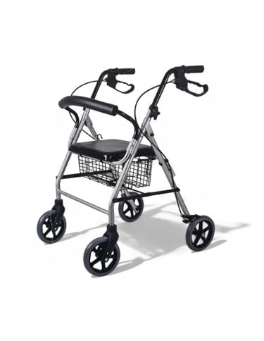 Rollator Gehhilfe höhenverstellbar von 81-91 cm inkl. Korb klappbar Laufhilfe Gehwagen Seniorenwagen Ergonomisch extra leicht Aluminiumgestell mit Sitz für Innen und Außen Reiserollator Neu
