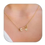KummerSaprk Sicherheitsnadel-Halskette, Büroklammer-Kette, Halskette für Frauen, trendige goldene Choker-Halskette, klobige Kette, Sicherheitsnadeln mit Herzanhänger, Sicherheitsgeschenke für Frauen